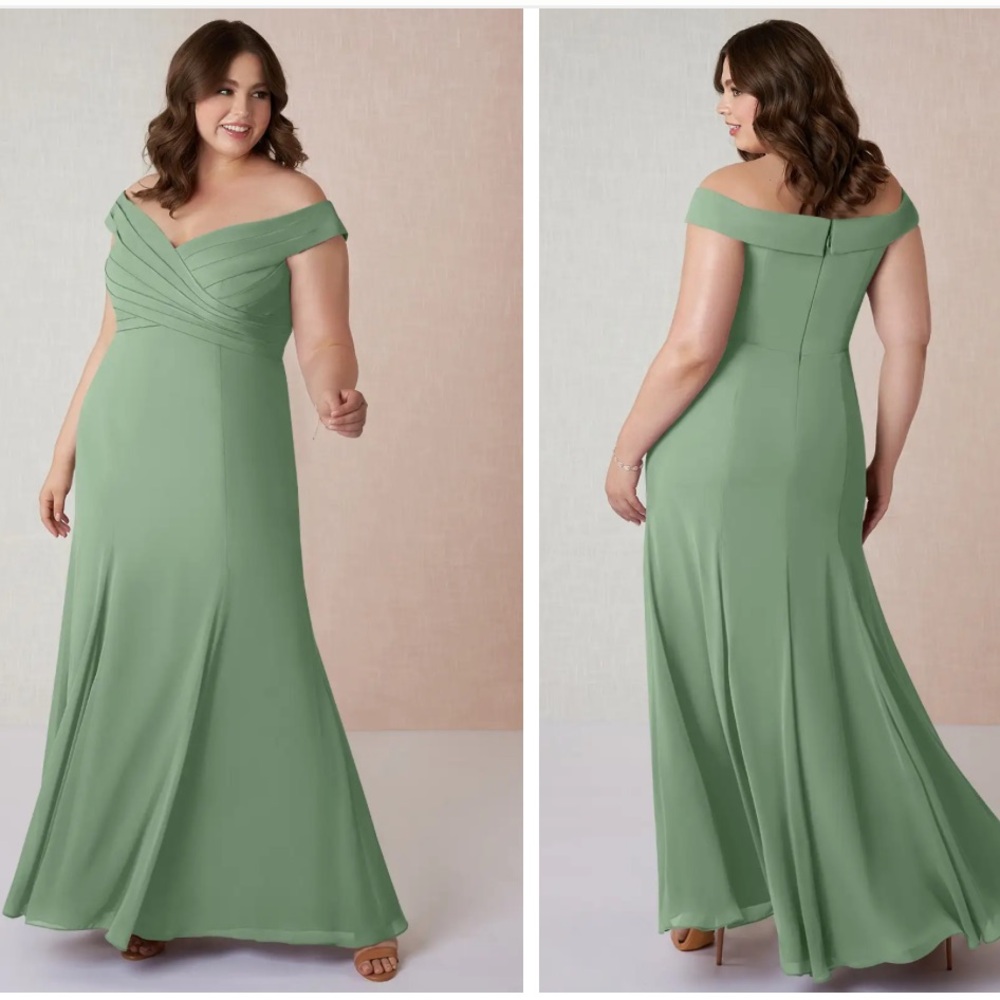 Azazie Green Off-Shoulder Maxi Dress
